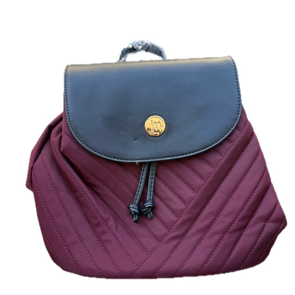 Quilted Burgundy Backpack Purse with Black Flap